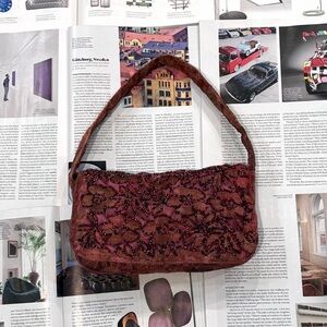 Boho vintage purple/pink lace & floral beaded flap shoulder bag